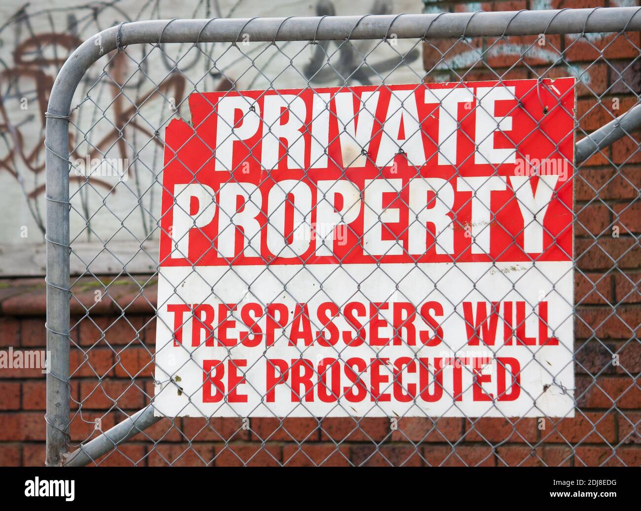 Private property, trespassers will be prosecuted sign Stock Photo