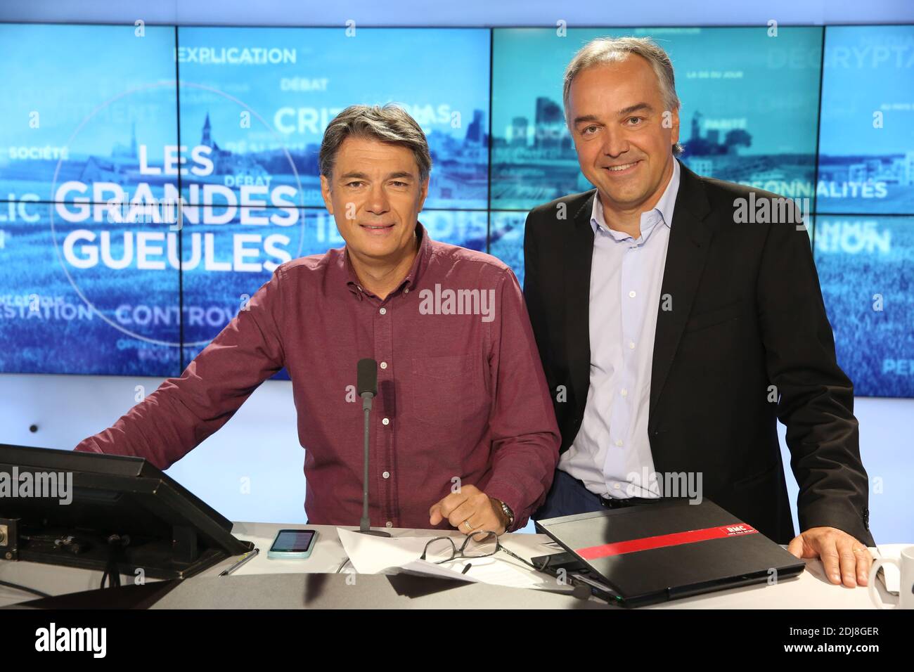 Exclusive - Olivier Truchot and Alain Marschall at the 'Les Grandes  Gueules' talk show on RMC Radio and Numero 23 TV, in Paris, France, on  September 05, 2016. Photo by Jerome Domine/ABACAPRESS.COM