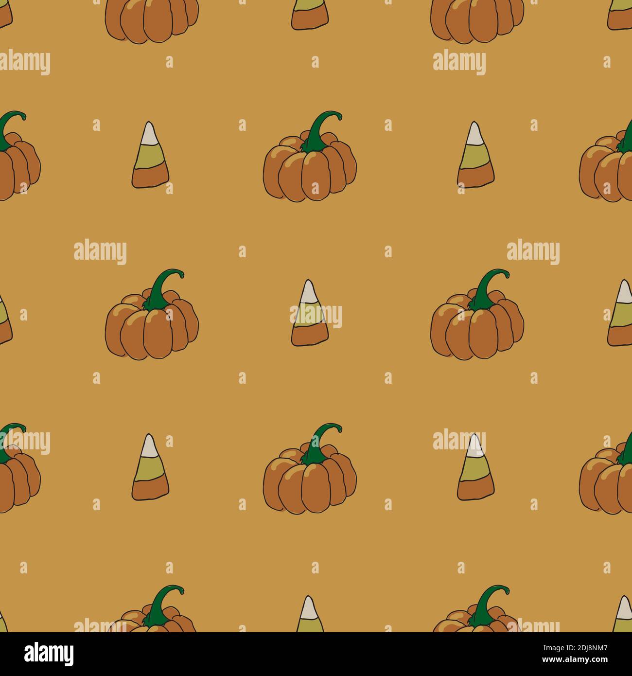 sweet halloween icons pumpkins candy corn seamless vector repeat surface pattern design Stock Vector