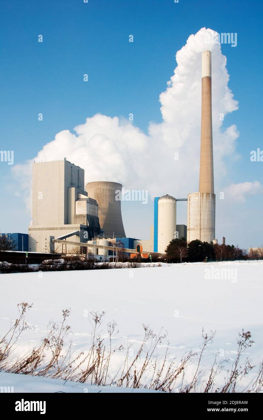 Deutschland, Niedersachsen, Kreis Peine, Mehrum, Kraftwerk Mehrum, Kohlekraftwerk, Steinkohlekraftwerk, Winter Stock Photo