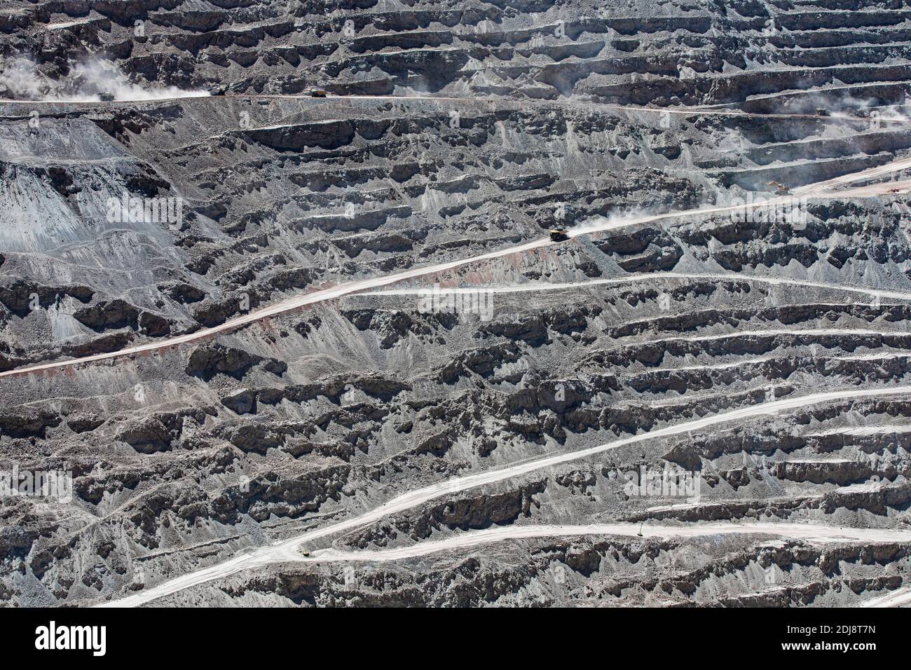 Huge machinery working the Chuquicamata open pit copper mine, the world’s largest by volume, Chile. Stock Photo