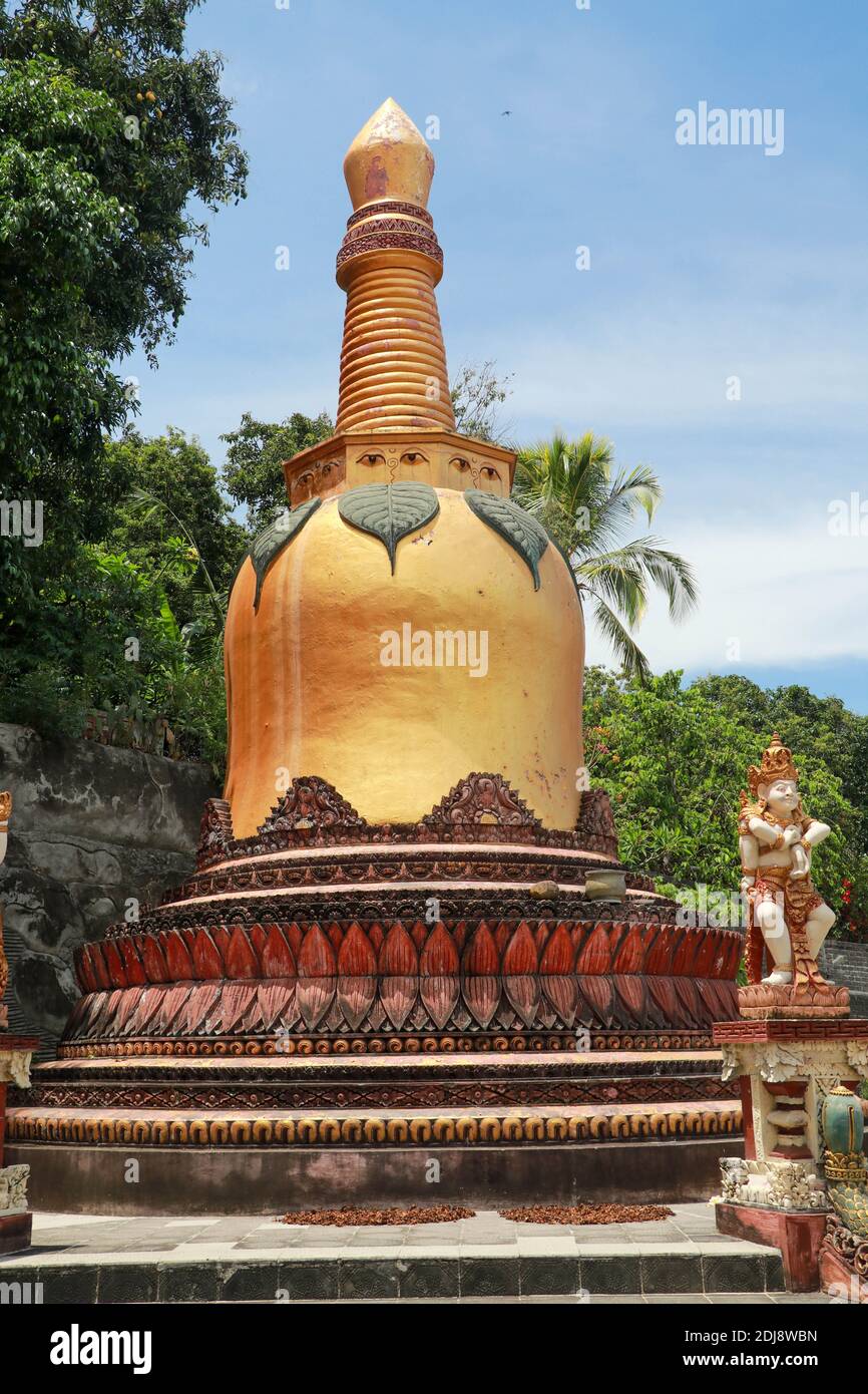 Golden stupa at Brahmavihara Arama. Vihara Buddha Banjar, Buddhist temple monastery in Banjar, Buleleng, Bali, Indonesia Stock Photo