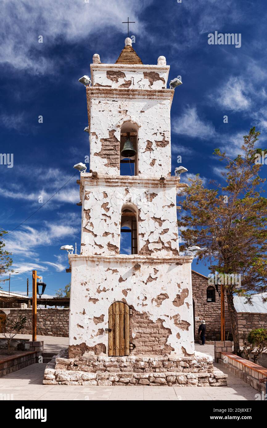 A church dating from the 1750’s in the small village of Toconao, San Pedro de Atacama province, Chile. Stock Photo