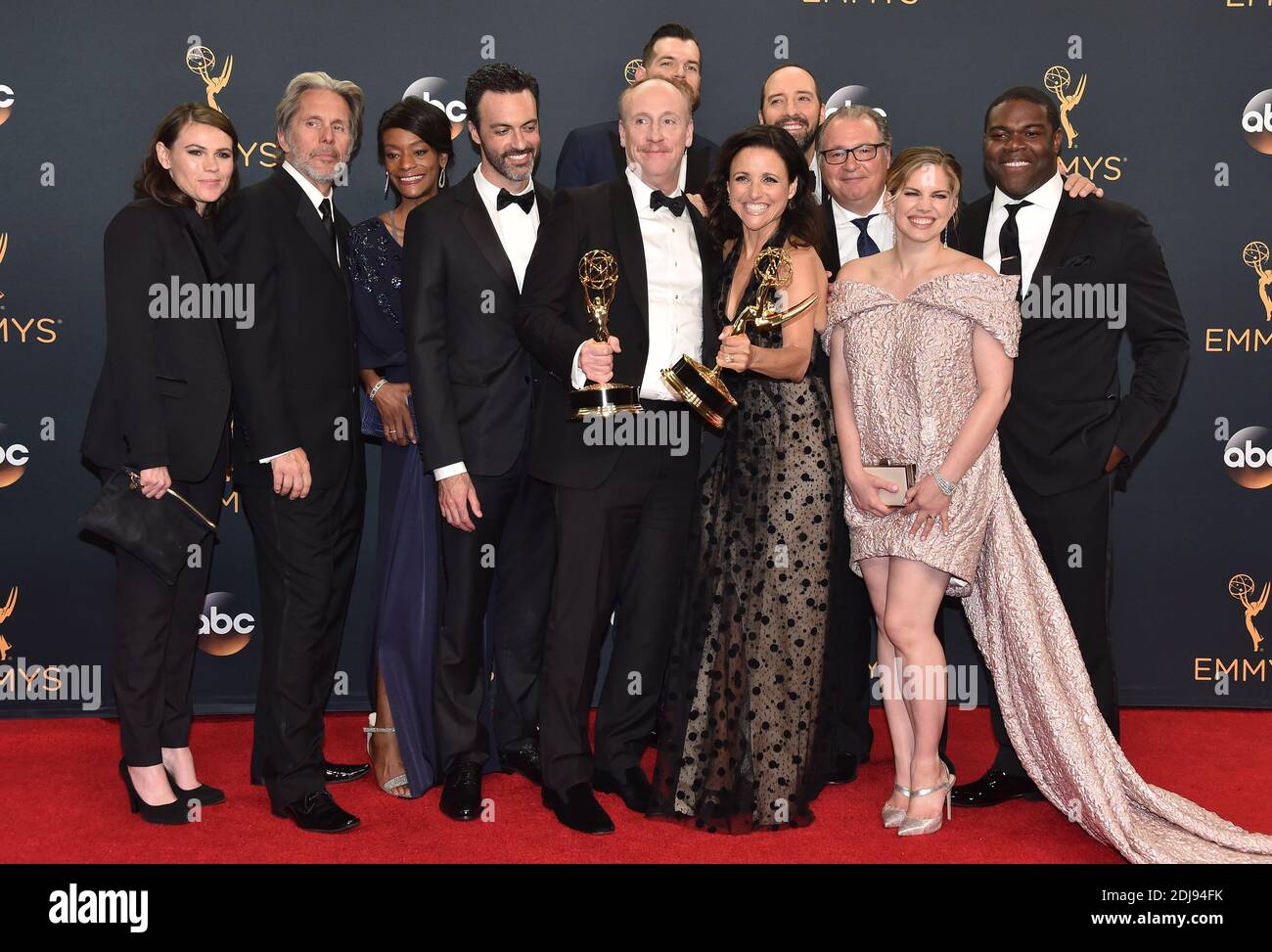 Cast & Crew of 'Veep', winner of Outstanding Comedy Series, pose in the press room during the 68th Annual Primetime Emmy Awards at Microsoft Theater on September 18, 2016 in Los Angeles, CA, USA. Photo by Lionel Hahn/ABACAPRESS.COM Stock Photo