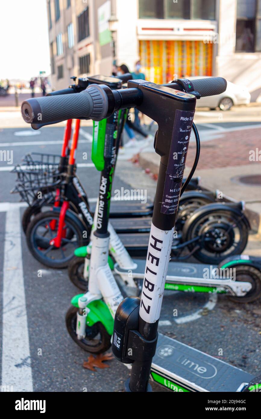 Alexandria, VA, USA 11282020 Electric scooters available for rent