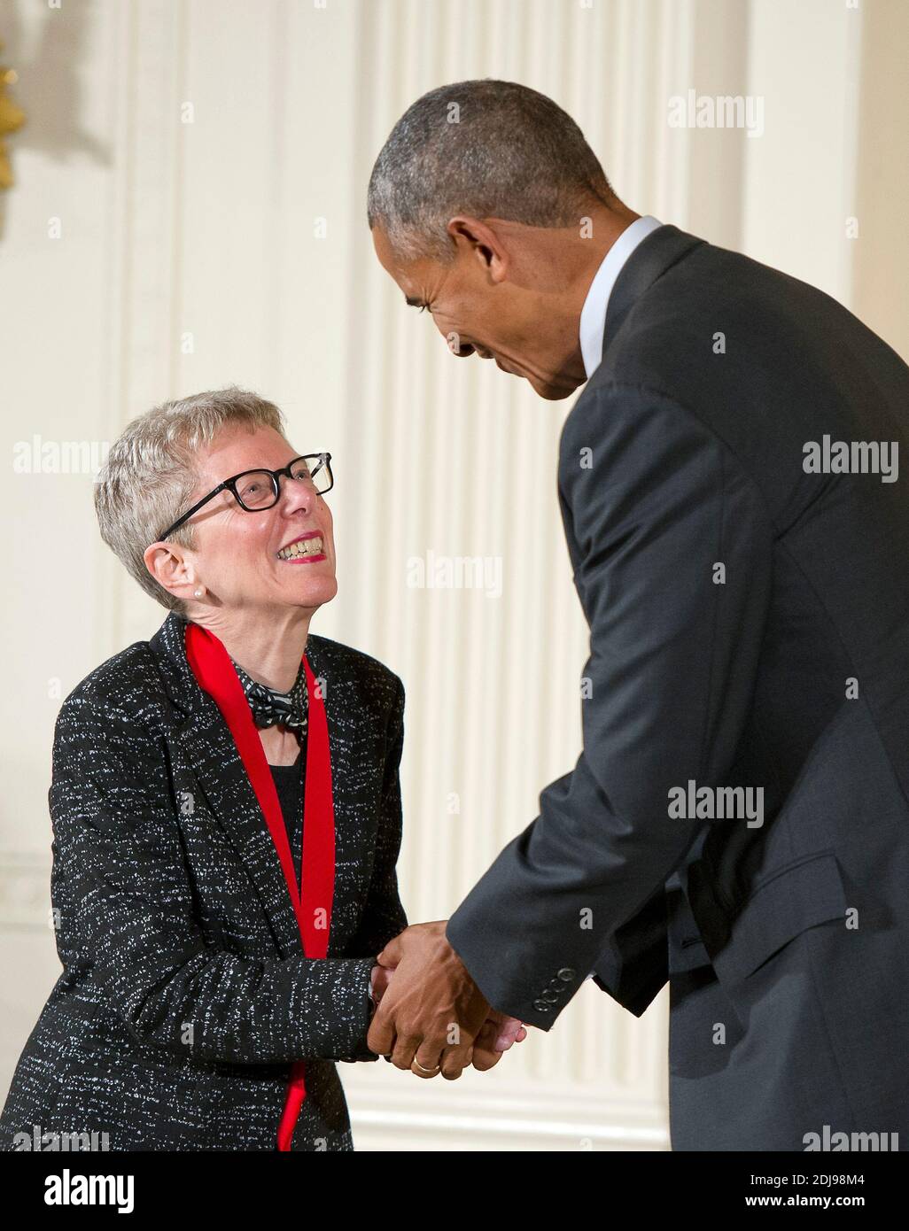 United States President Barack Obama presents the 2015 National Humanities Medal to Terry Gross, Radio Host & Producer of Philadelphia, Pennsylvania, during a ceremony in the East Room of the White House in Washington, DC, USA, on Thursday, September 22, 2016. Photo by Ron Sachs/CNP/ABACAPRESS.COM Stock Photo