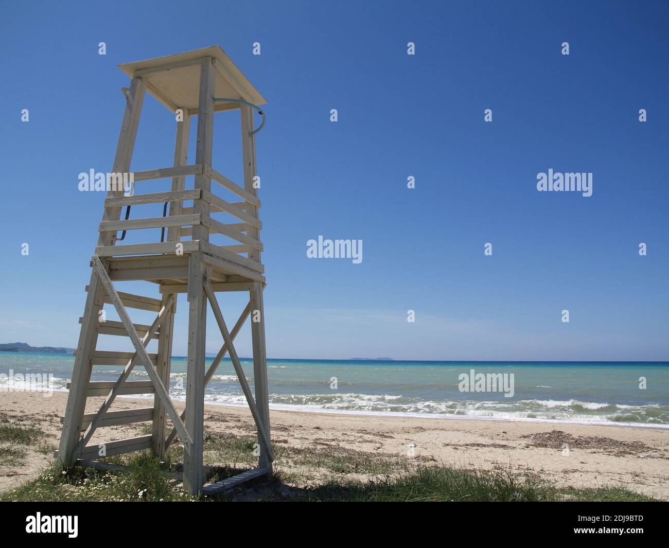 Lifeguard tower at Almyros Beach,Corfu, Greece Stock Photo