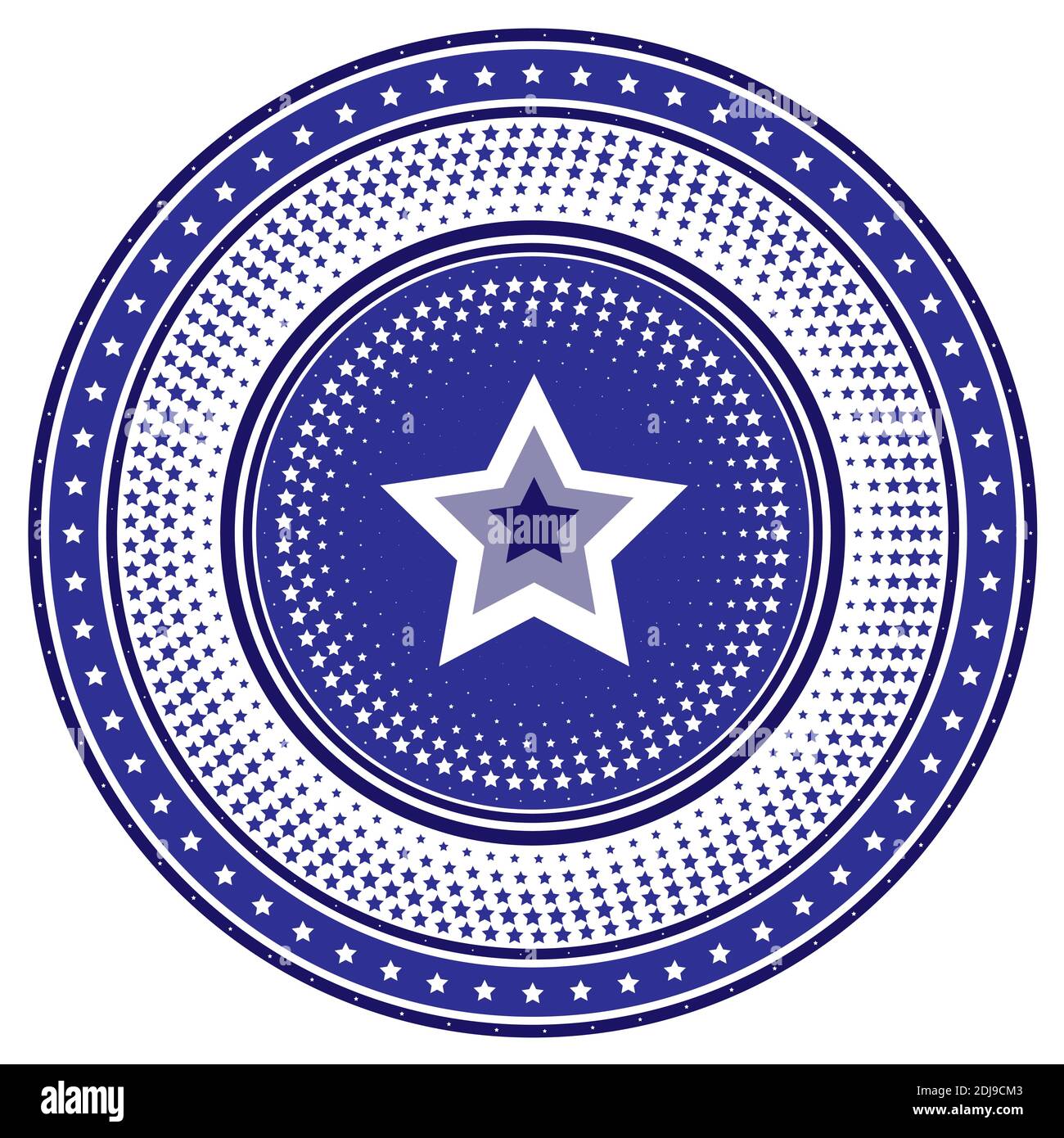 Round die, stamp or chip with blue radial star pattern, vector illustration Stock Vector