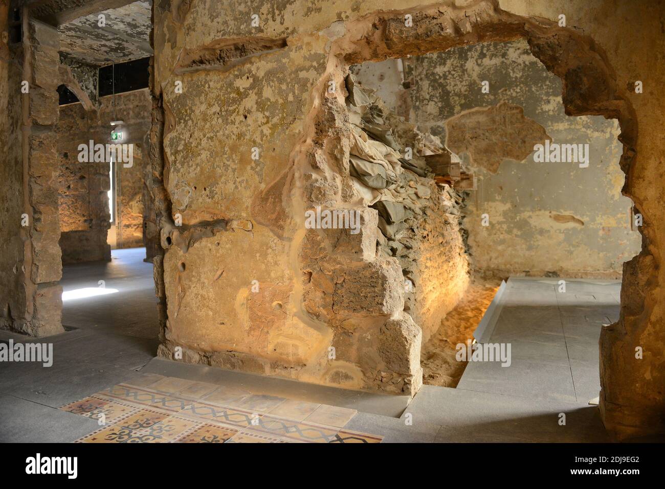 View inside "Beit Beirut" foundation and museum, also known as "La Maison  jaune" or "The Yellow House", in Beirut, Lebanon, on September 29, 2016.  "Beit Beirut" is a project that is helped