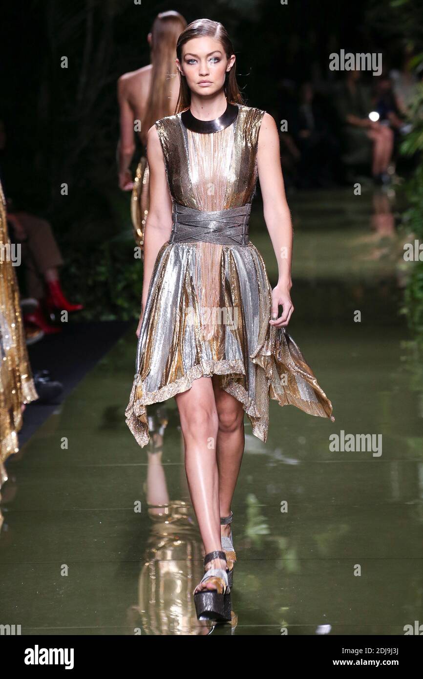 Gigi Hadid walks the runway during the Balmain show as part of the Paris  Fashion Week