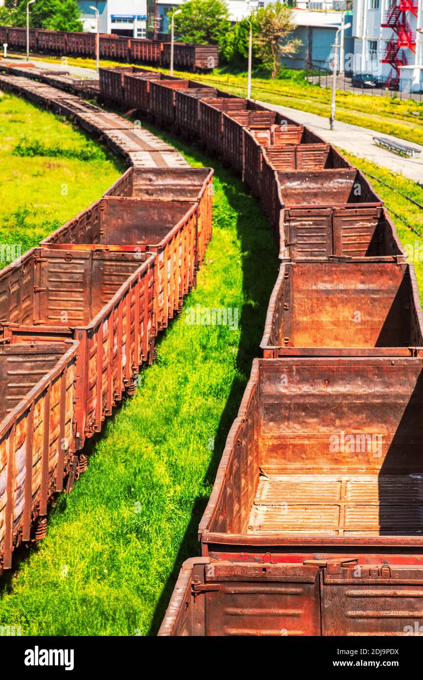 Empty freight wagons on the railroad Stock Photo Alamy