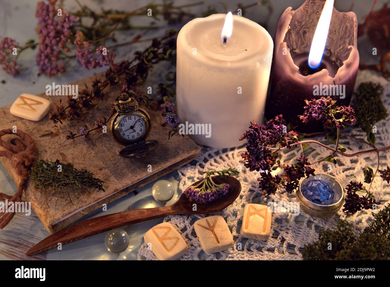 Magic Ritual Background Magic ritual. Wicca, esoteric and occult background with vintage witch ...