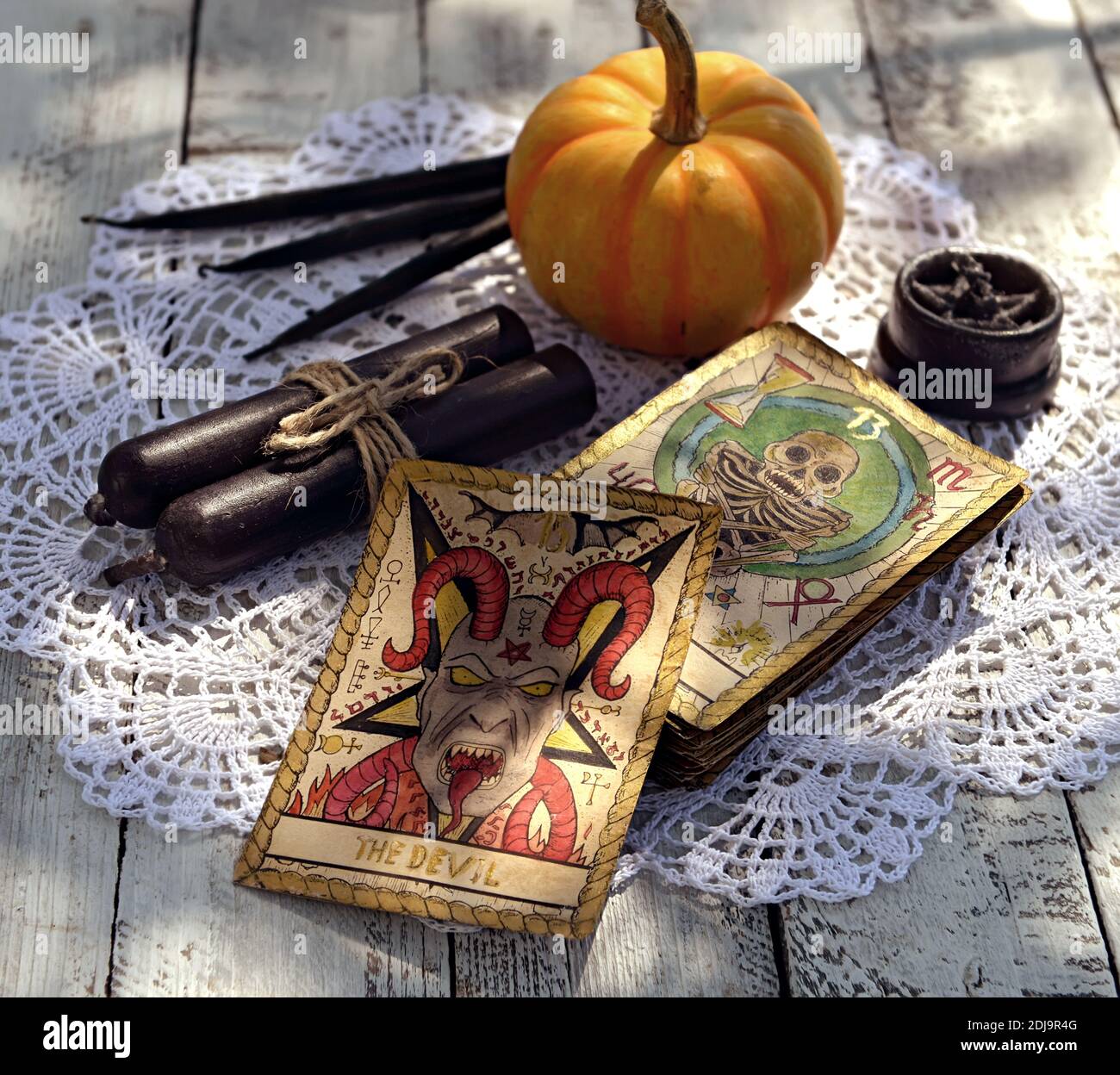 Wicca, esoteric and occult background with vintage magic objects for mystic  rituals. Halloween and gothic concept Stock Photo - Alamy