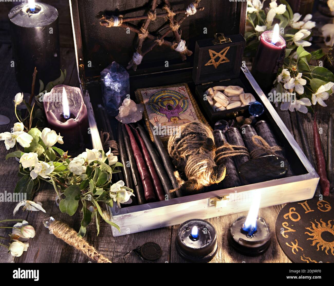 Magic ritual. Wicca, esoteric, gothic and occult background with ...
