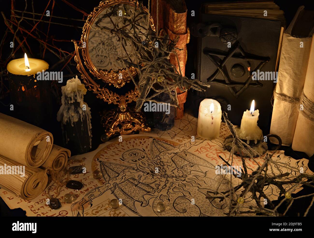 Magic ritual. Wicca, esoteric,voodoo and occult background with vintage ...