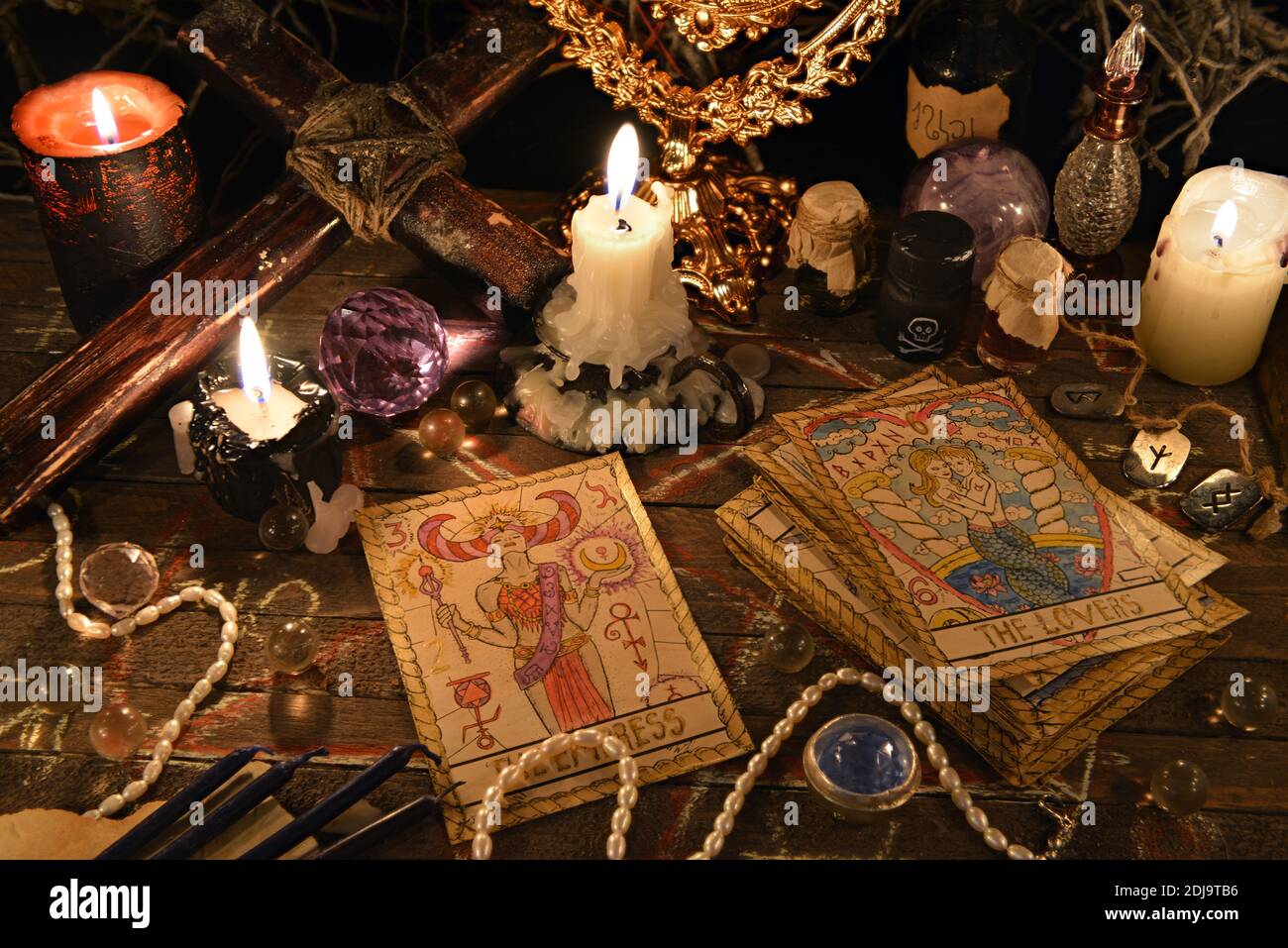 Magic ritual. Wicca, esoteric, gothic and occult background with ...