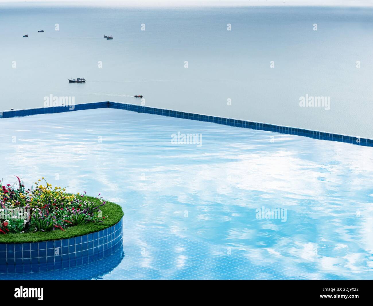 Rooftop eternity pool at Bai Sau or Back Beach in Vung Tau in the Bang Ria-Vung Tau Province of South Vietnam. Stock Photo