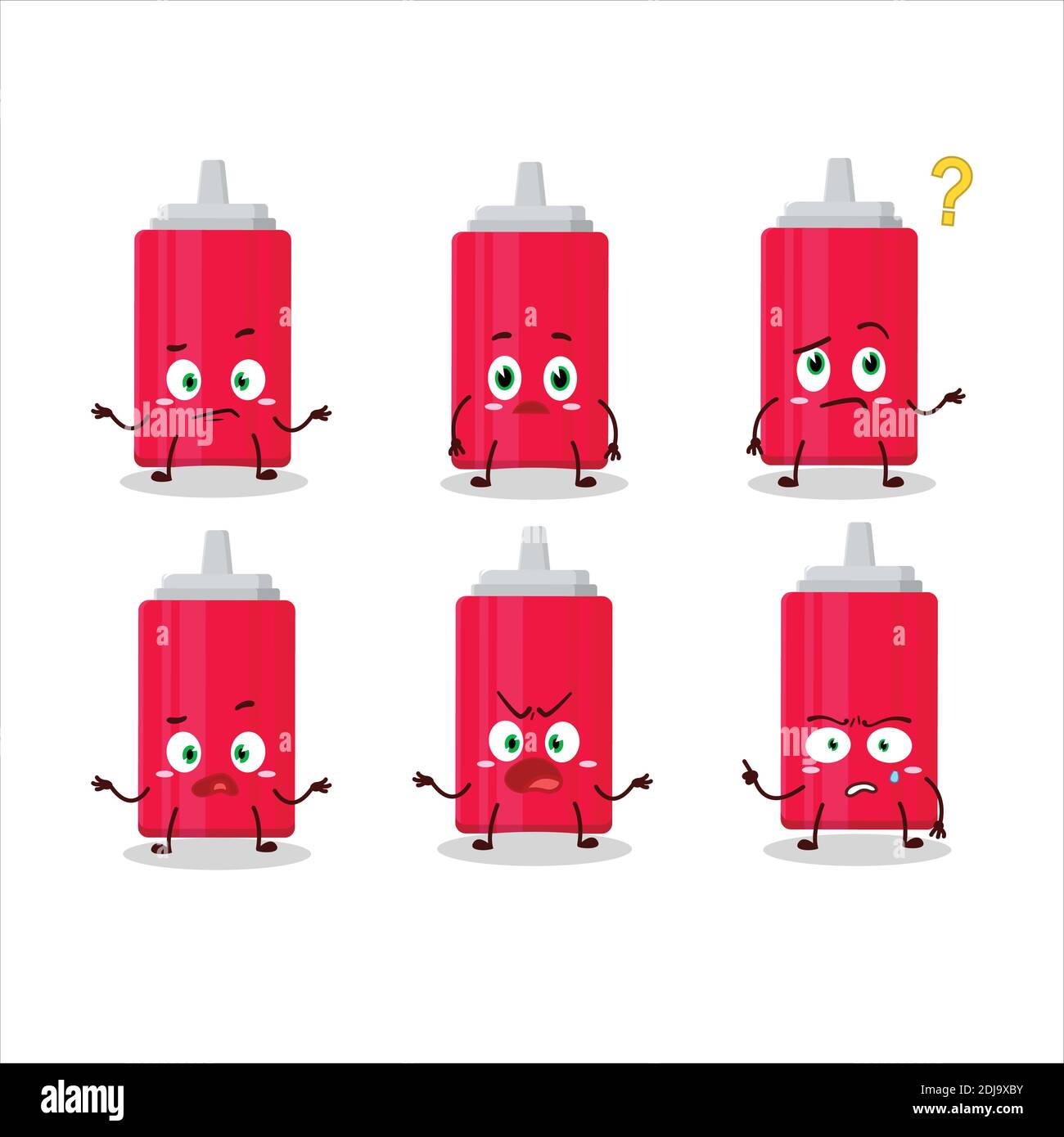Cartoon character of ketchup bottle with what expression. Vector