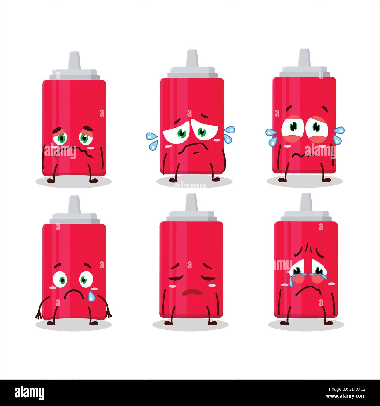 Ketchup bottle cartoon character with sad expression. Vector
