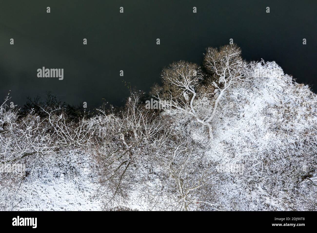 Aerial view snowy shore trees hi-res stock photography and images - Alamy