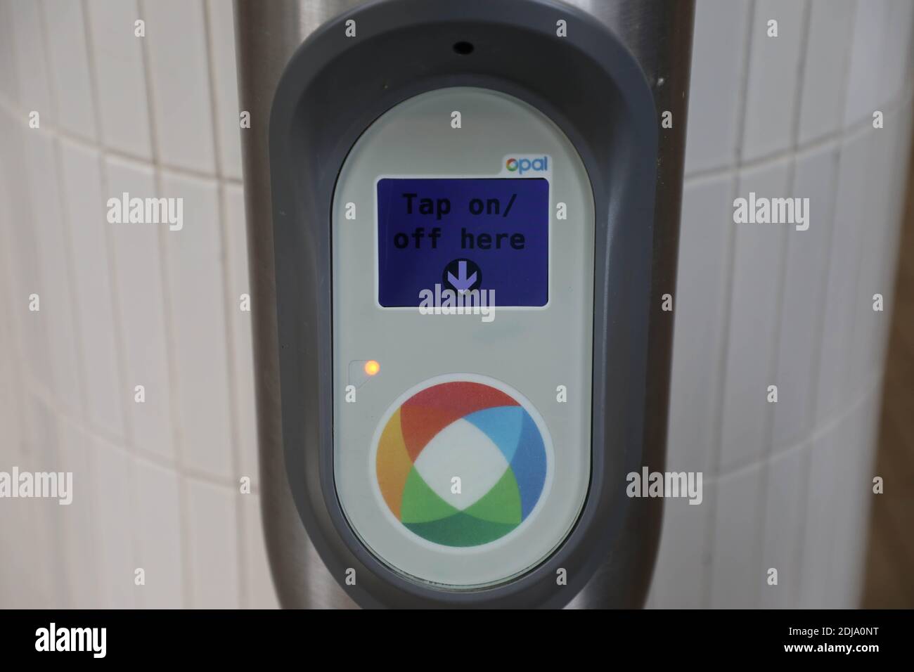 Opal card reader device at East Hills train station in Sydney