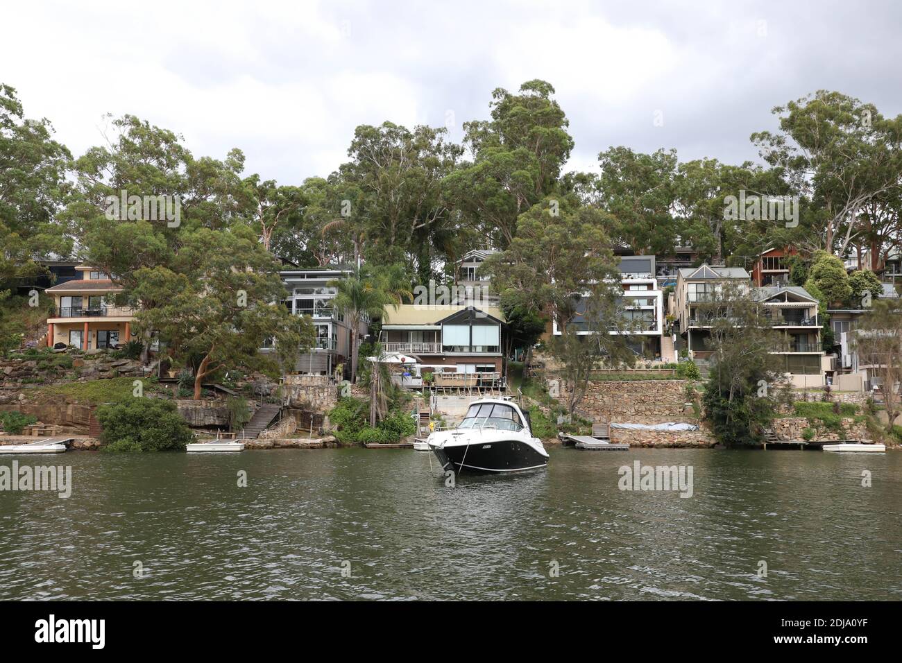 View across the River to waterfront houses in the Sydney suburb