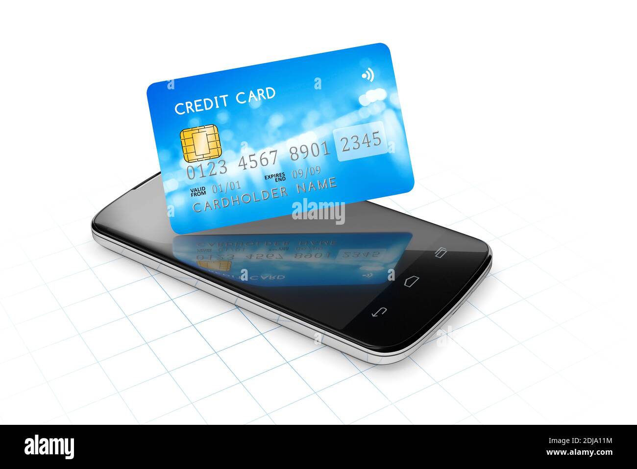 3d rendering of a smartphone and a credit card for mobile payment Stock Photo