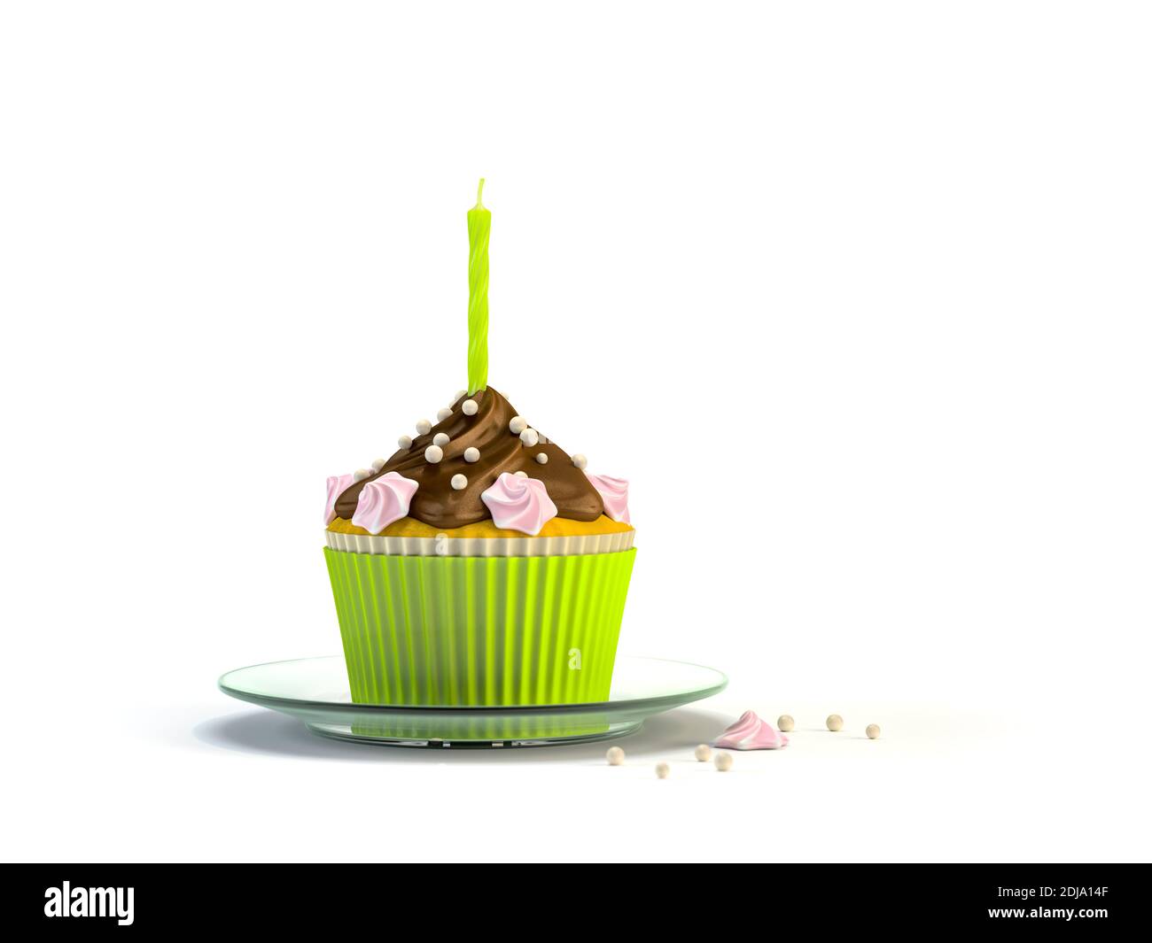 3d rendering of a delicious cupcake with a candle Stock Photo