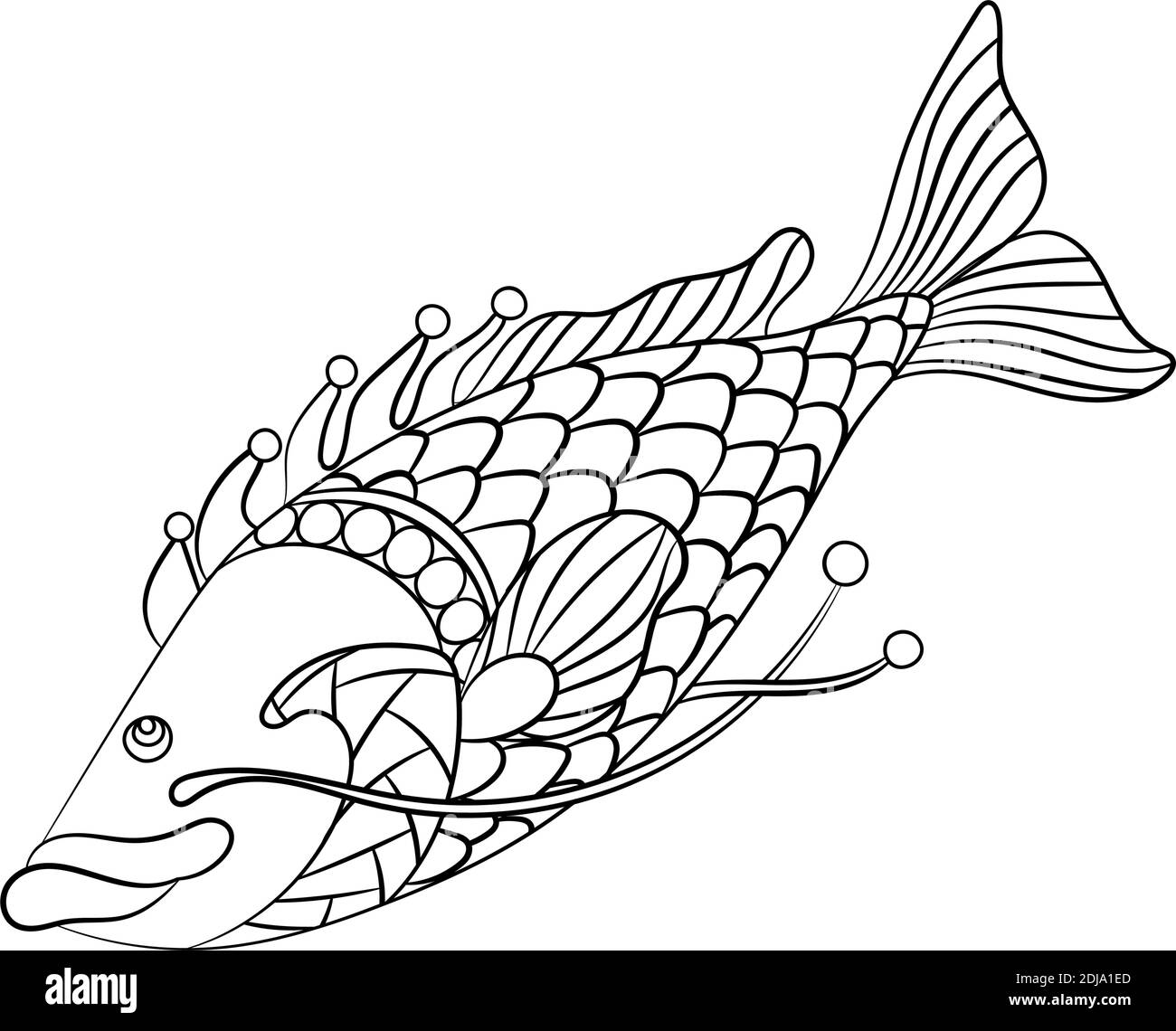 Fish in coloring page for childrean and adults in ornamental graphic ...