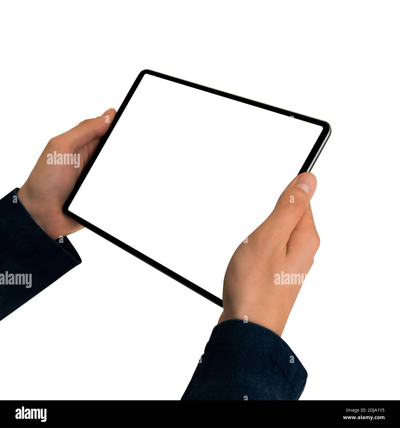 Digital tablet in hands. Isolated on white background Stock Photo
