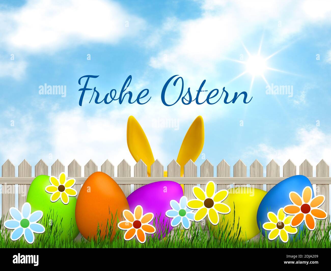 Illustration of a easter graphic with happy easter in german language Stock Photo