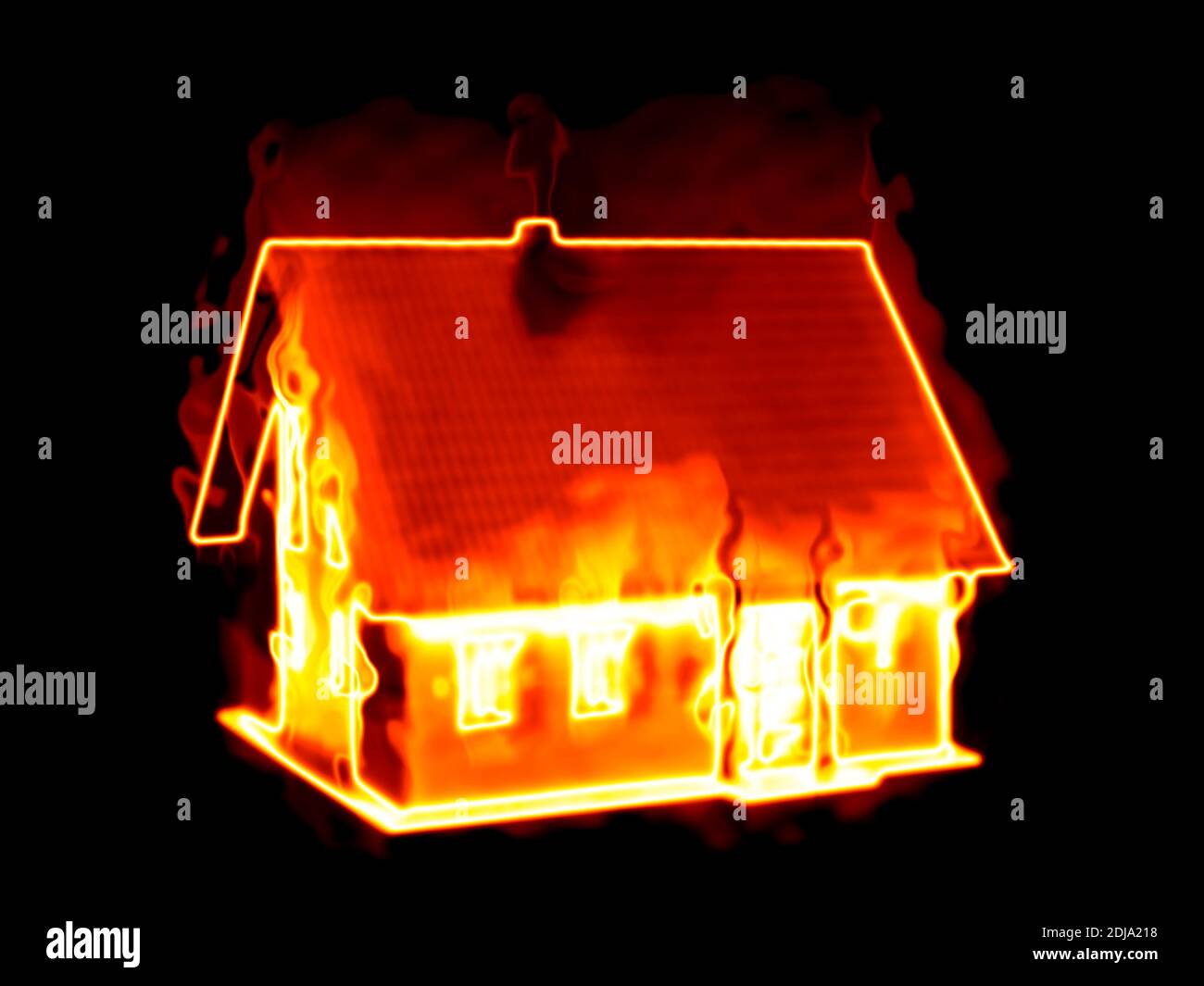 An illustration of a house on fire Stock Photo