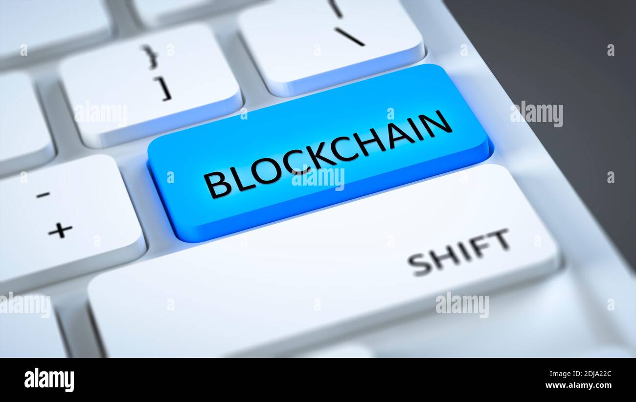 An image of a computer keyboard blockchain Stock Photo
