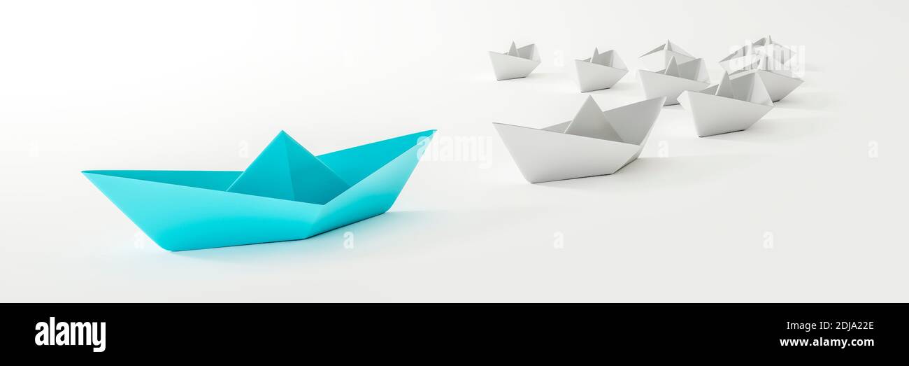 3d illustration of a blue boat and some white Stock Photo
