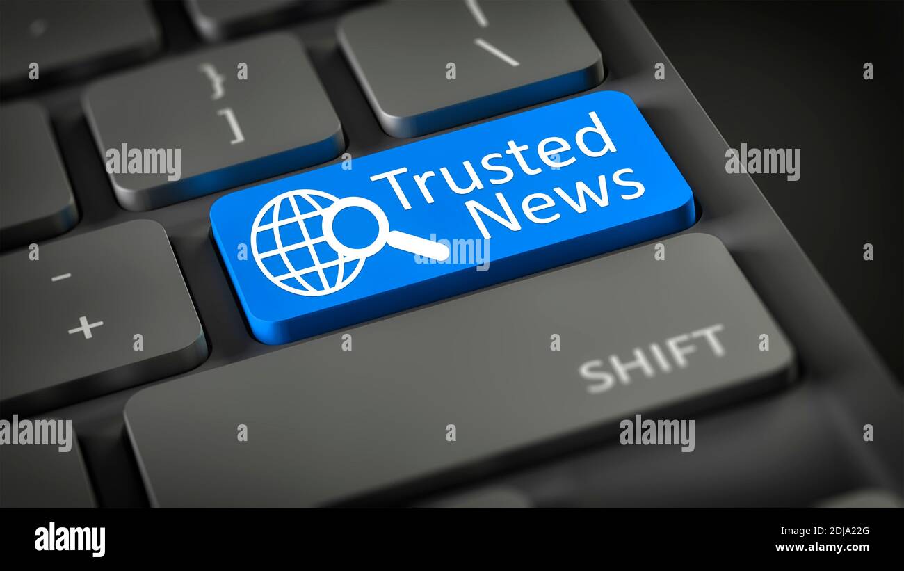 3d illustration of a computer keyboard with text Trusted News Stock Photo