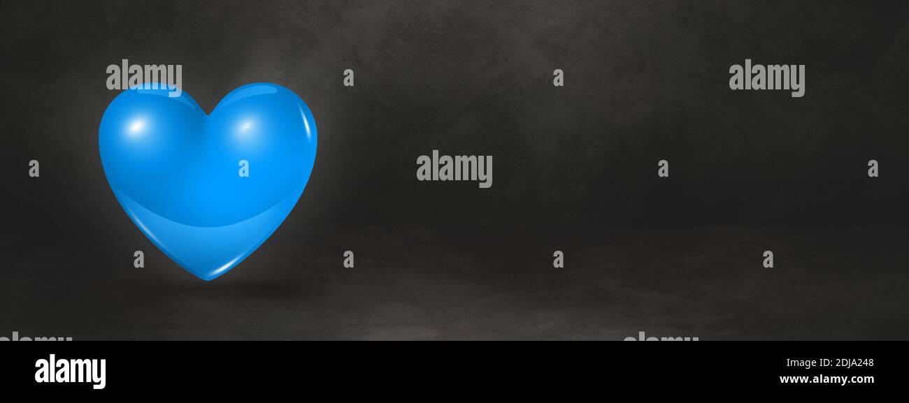 3D blue heart isolated on a black studio banner. 3D illustration Stock ...