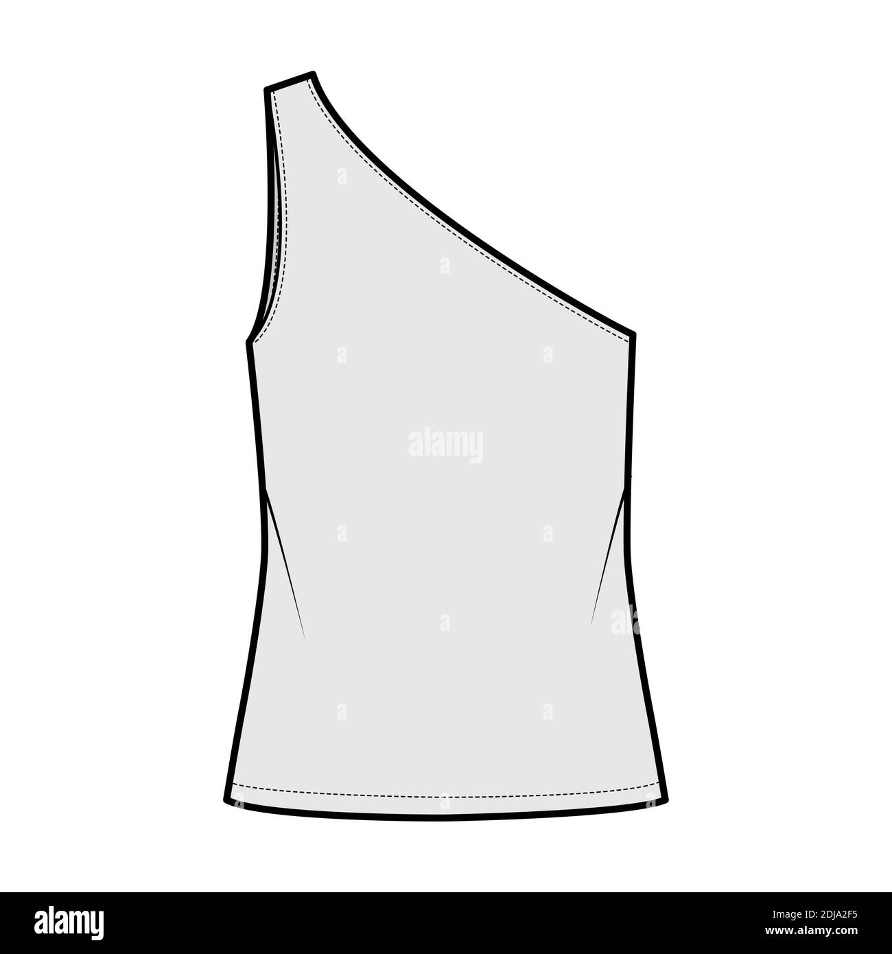 Download One Shoulder Top Tank Technical Fashion Illustration With Oversized Body Tunic Length Hem Flat Outwear Shirt Apparel Template Front Grey Color Women Men Unisex Cad Mockup Stock Vector Image Art Alamy