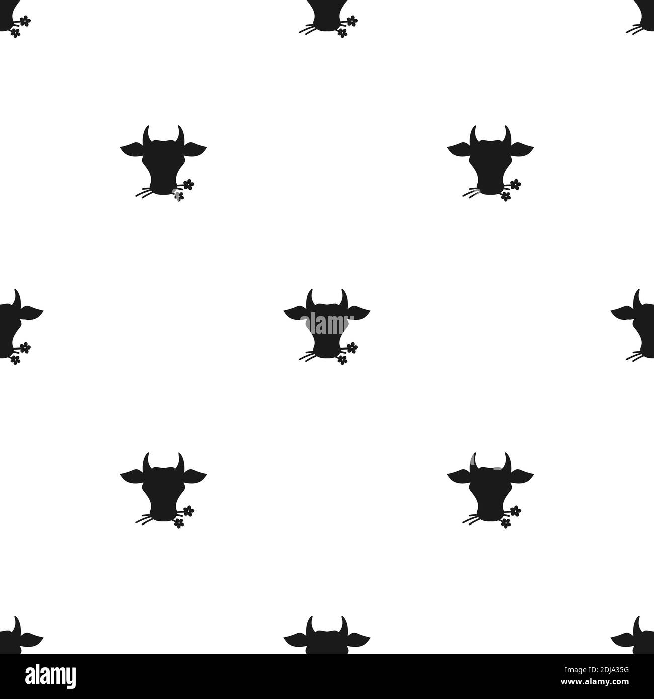 Seamless ornament with cow head with flowers pattern. Farm Animal. Beef, milk, lactose wallpaper. Vector illustration isolated on white Stock Vector