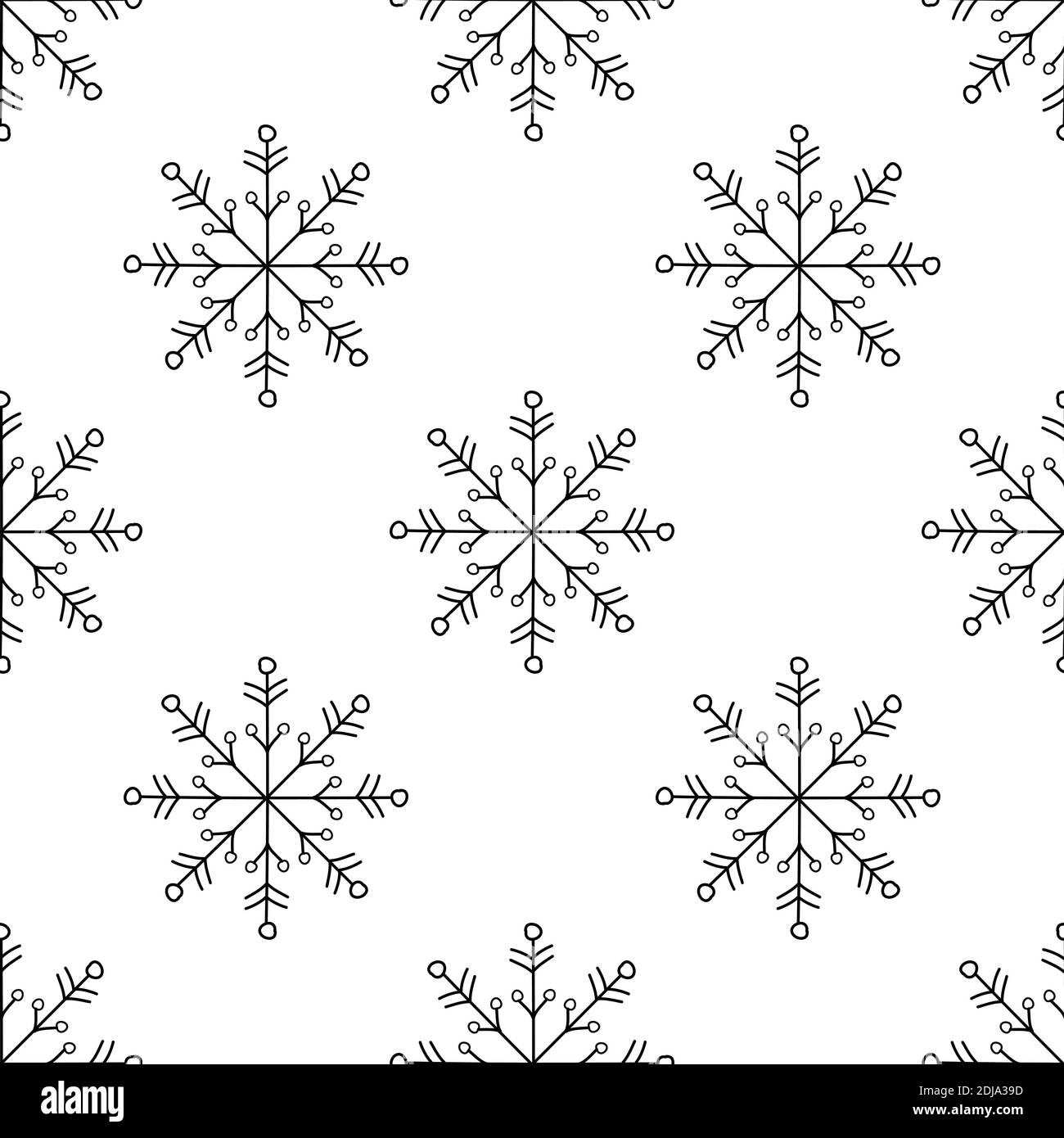 Winter seamless pattern with cartoon hand drawn snowflakes on white ...