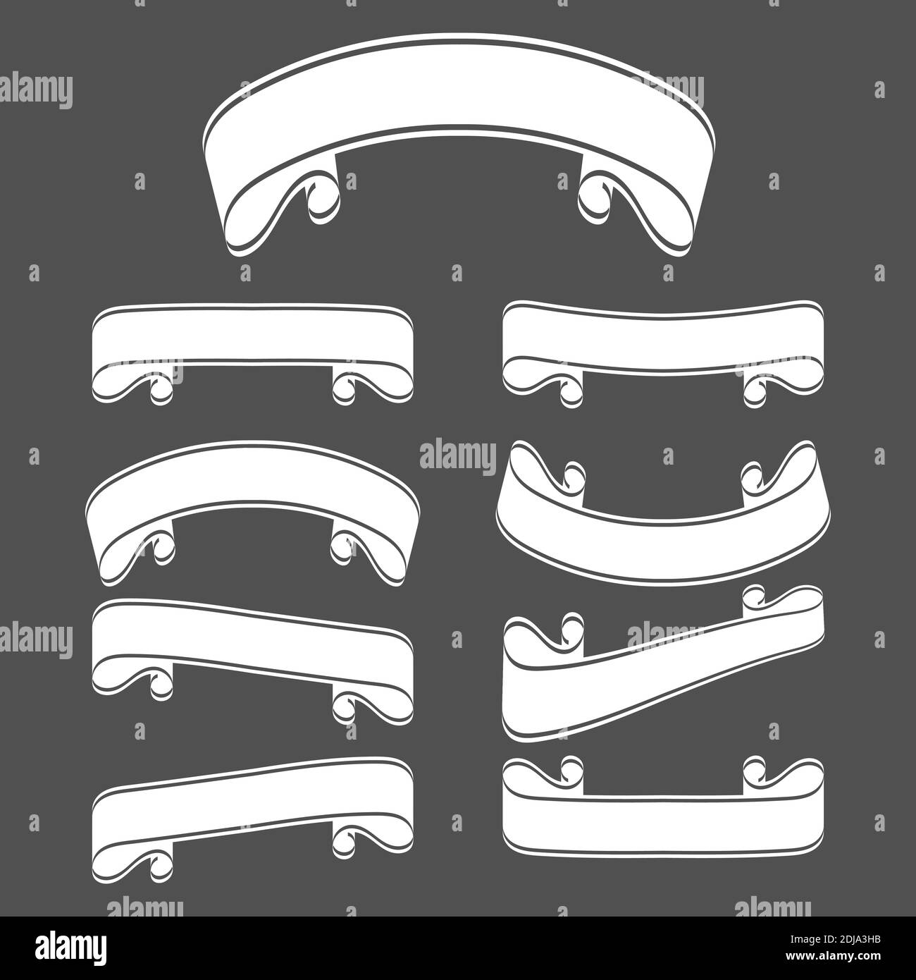Set of white silhouettes of ribbon banners. With space for text. A ...