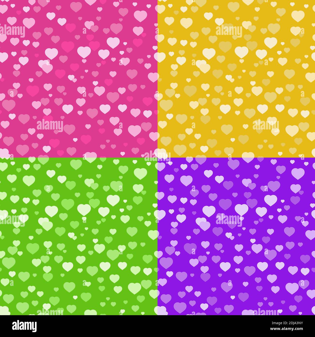 Set of colored seamless patterns of cute hearts. Can be used for ...