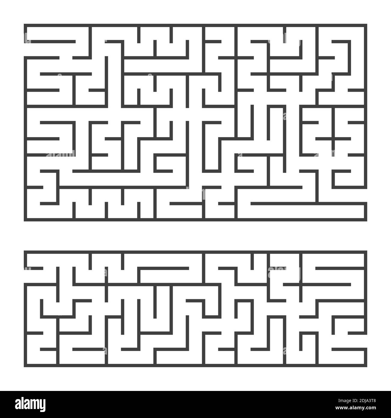 A set of two rectangular mazes with an entrance and an exit. Simple flat vector illustration