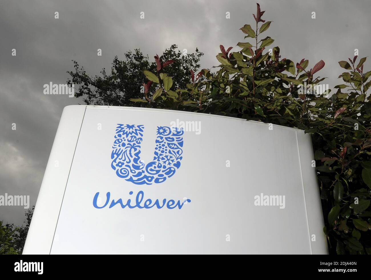 File photo dated 14/06/12 of a Unilever sign. The consumer good giant has said it will put its climate strategy, designed to slash emission within its operations and supply chain, before shareholders to vote on. Stock Photo