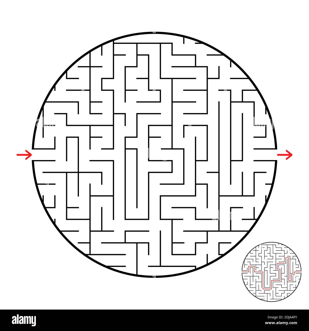 A round labyrinth with an entrance and an exit. Simple flat vector ...