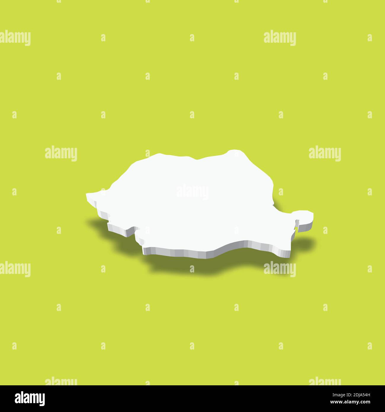 Romania - white 3D silhouette map of country area with dropped shadow ...