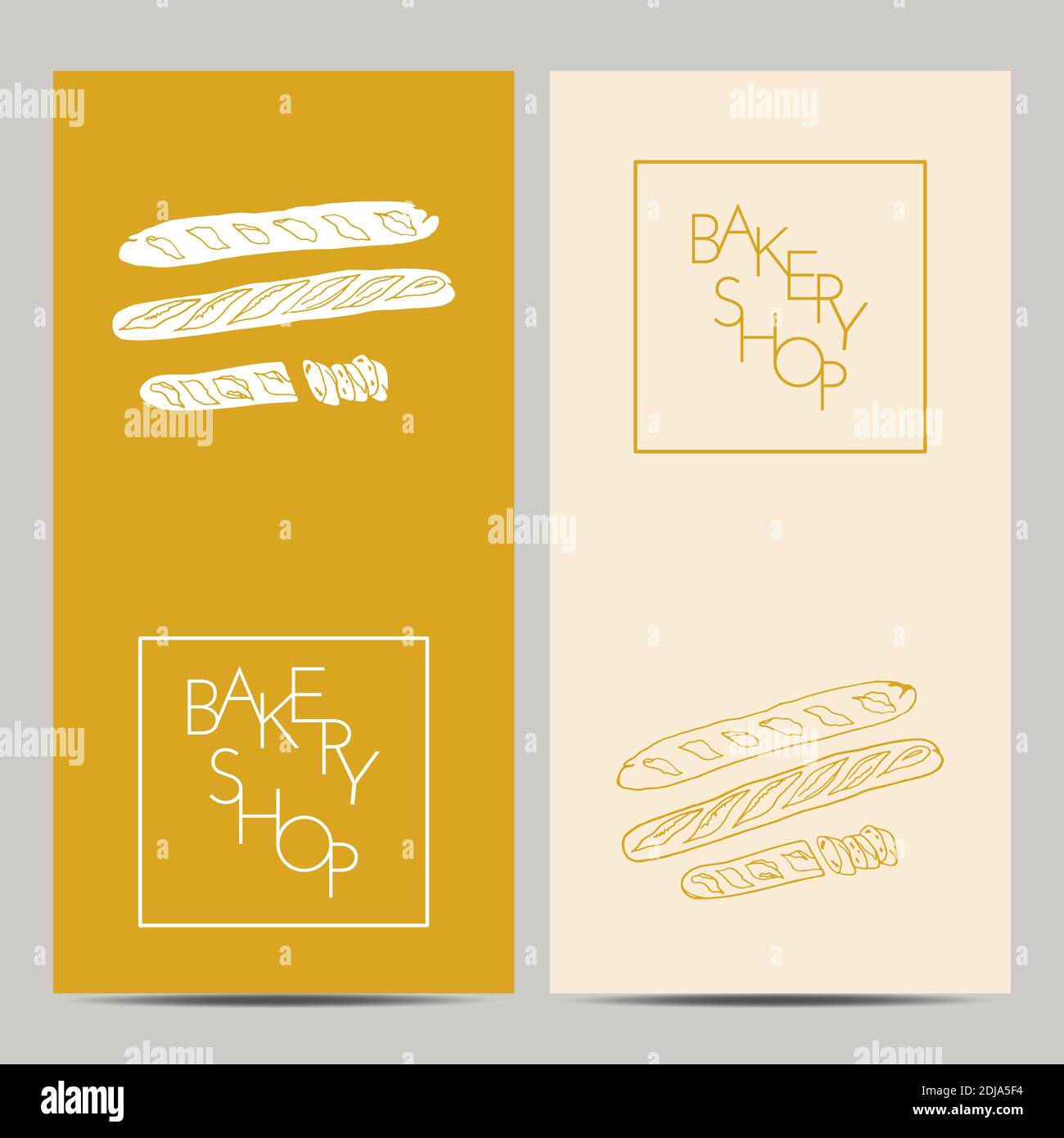Hand drawn set of bakery shop poster with baguette. Design sketch element for menu cafe, bistro, restaurant, bakery and packaging.  Vector illustratio Stock Vector