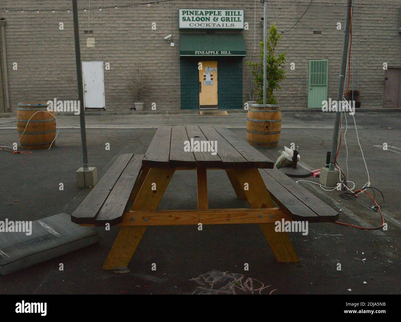 Sherman Oaks, United States. 14th Dec, 2020. An empty table is seen in
