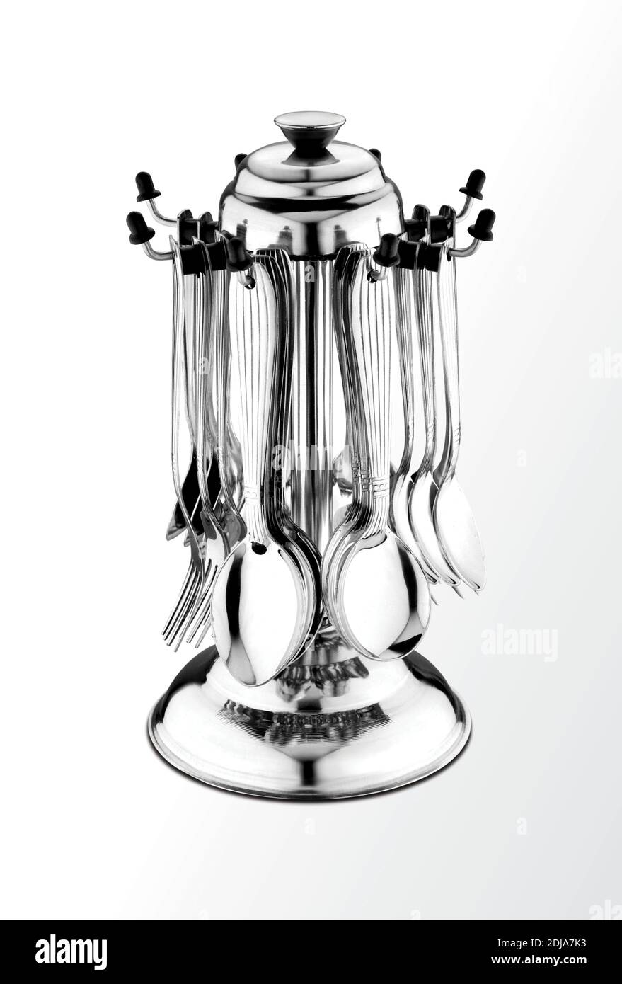 Spoons Cutlery Set with Stand Stainless Steel Stock Photo Alamy