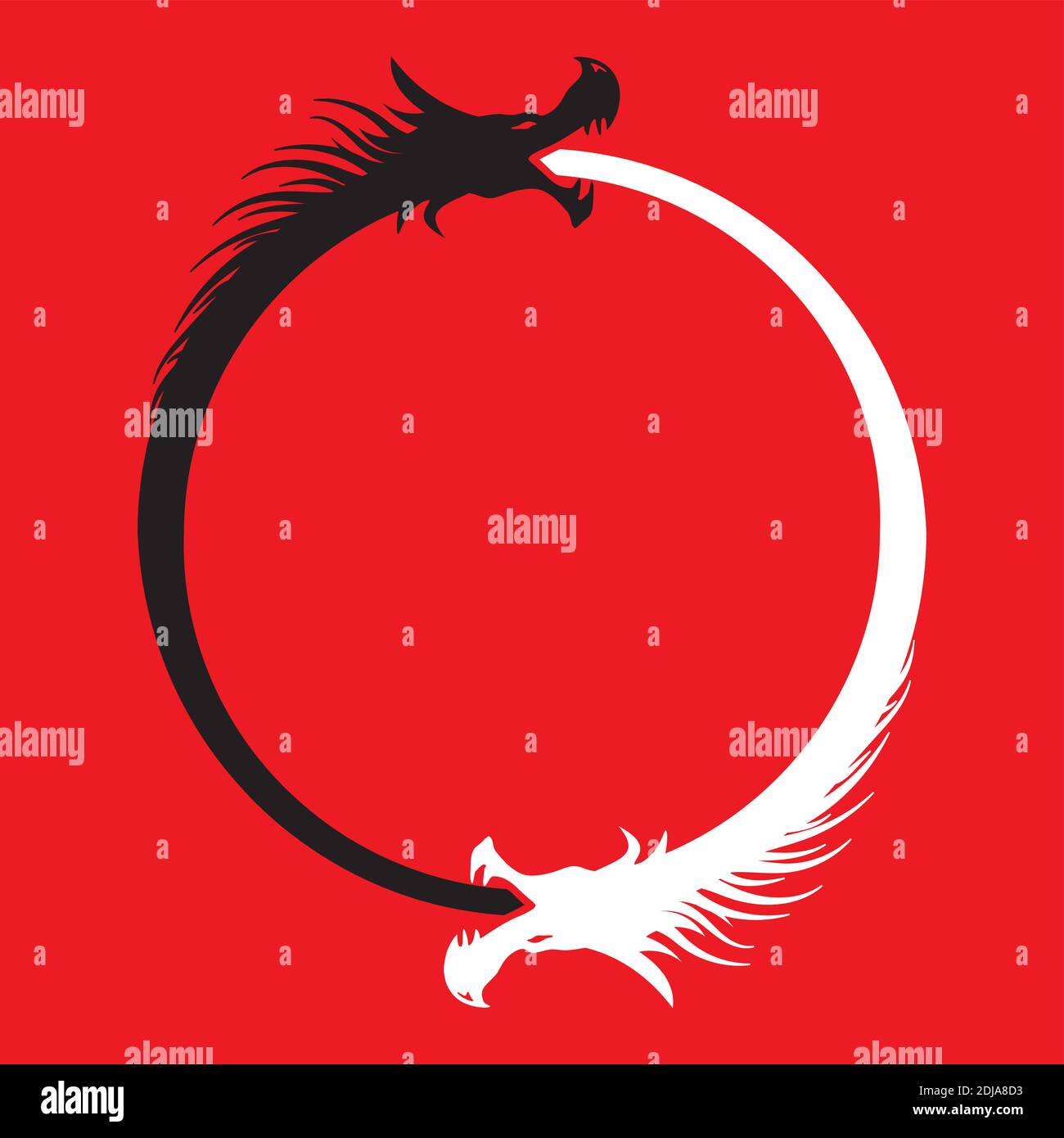 Double Dragons Ouroboros Infinity Symbol on red Stock Vector