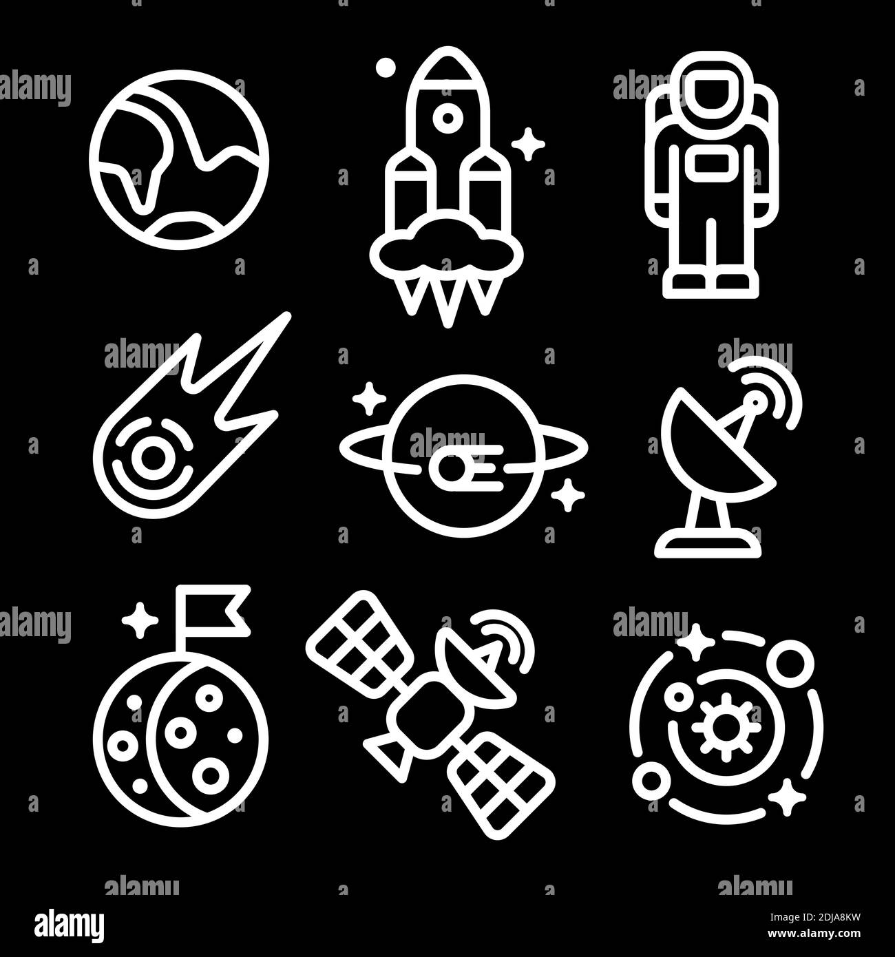 Set of space icons illustration in minimal outline style for for web,landing page, stickers, and background Stock Vector